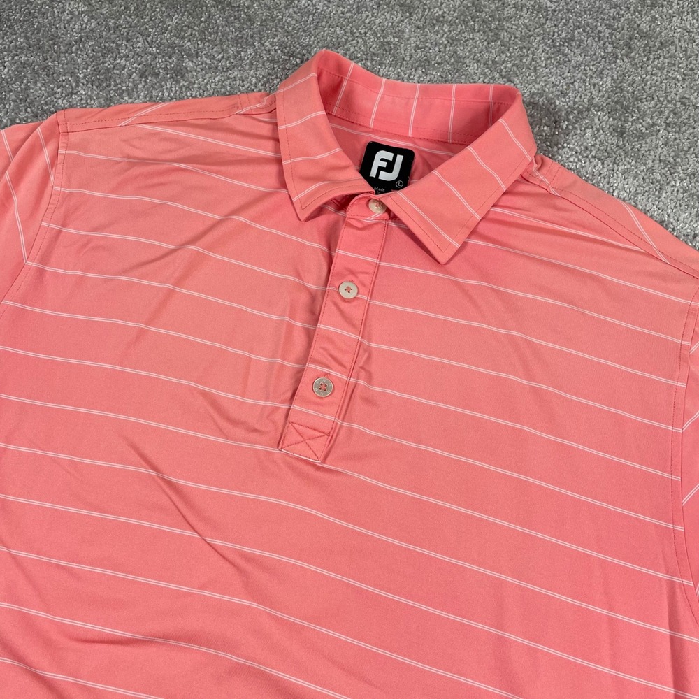 FootJoy Polo Shirt Mens Large Golf Performance Stretch Stripe Coral Short Sleeve